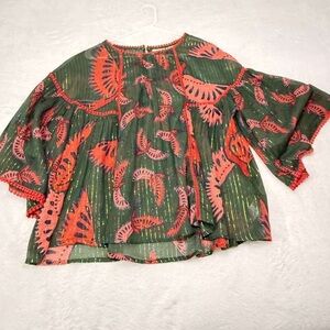 Rachel Zoe Vibrant Green and Red Patterned Blouse